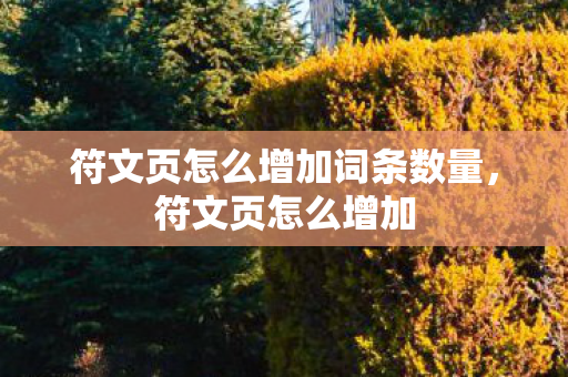 符文页怎么增加词条数量，符文页怎么增加