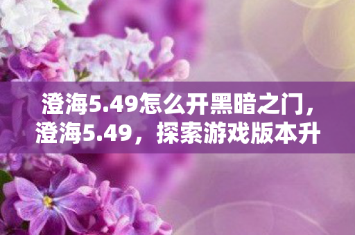澄海5.49怎么开黑暗之门，澄海5.49，探索游戏版本升级背后的故事