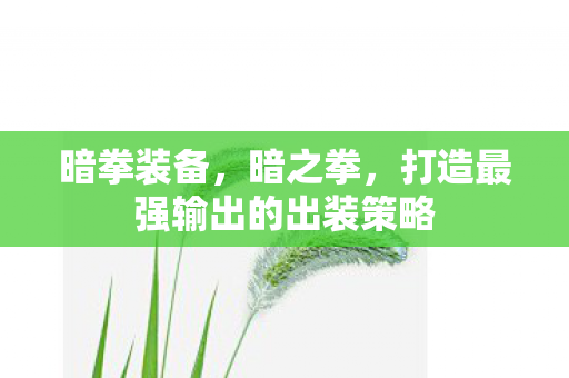 暗拳装备，暗之拳，打造最强输出的出装策略