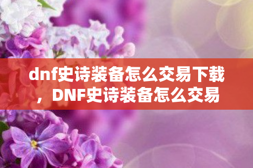 dnf史诗装备怎么交易下载，DNF史诗装备怎么交易