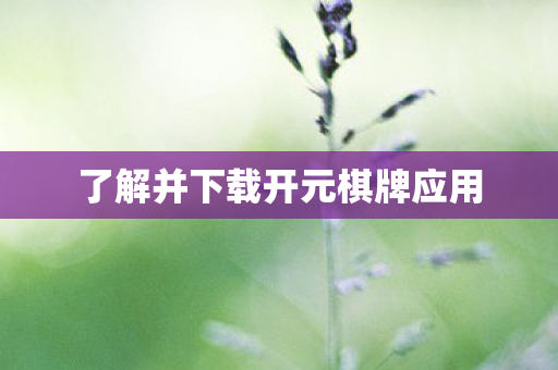 了解并下载开元棋牌应用