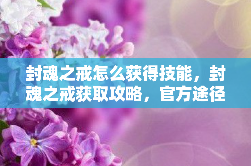封魂之戒怎么获得技能，封魂之戒获取攻略，官方途径与策略分享
