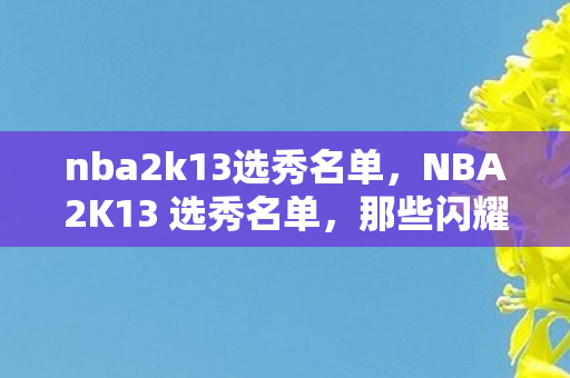 nba2k13选秀名单，NBA2K13 选秀名单，那些闪耀新星的前世今生