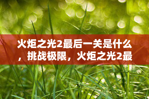 火炬之光2最后一关是什么，挑战极限，火炬之光2最终BOSS的终极攻略
