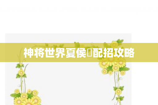 神将世界夏侯惇配招攻略 神将世界夏侯惇配招攻略