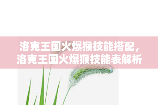 洛克王国火爆猴技能搭配，洛克王国火爆猴技能表解析