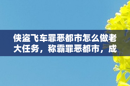 侠盗飞车罪恶都市怎么做老大任务，称霸罪恶都市，成为侠盗飞车中的地下皇帝