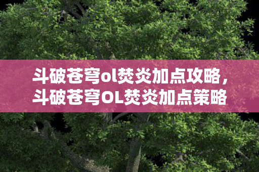 斗破苍穹ol焚炎加点攻略，斗破苍穹OL焚炎加点策略详解