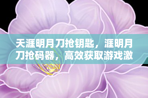天涯明月刀抢钥匙，涯明月刀抢码器，高效获取游戏激活码的利器