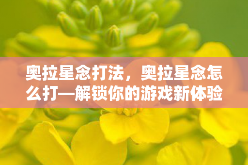奥拉星念打法，奥拉星念怎么打—解锁你的游戏新体验