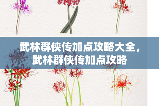 武林群侠传加点攻略大全，武林群侠传加点攻略