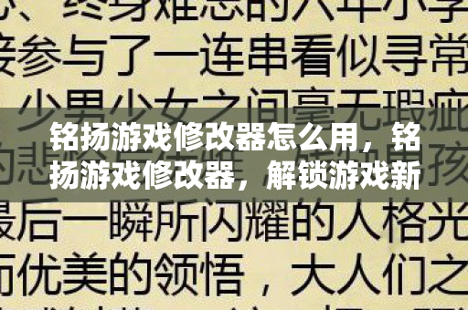 铭扬游戏修改器怎么用，铭扬游戏修改器，解锁游戏新体验，合法合规的娱乐工具