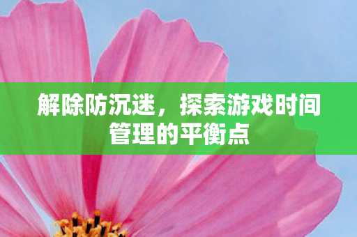 解除防沉迷，探索游戏时间管理的平衡点