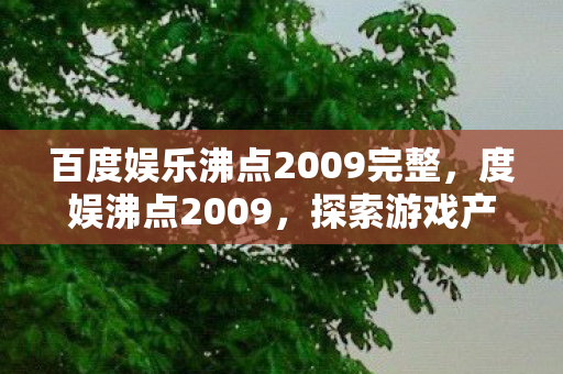 百度娱乐沸点2009完整，度娱沸点2009，探索游戏产业的创新之路