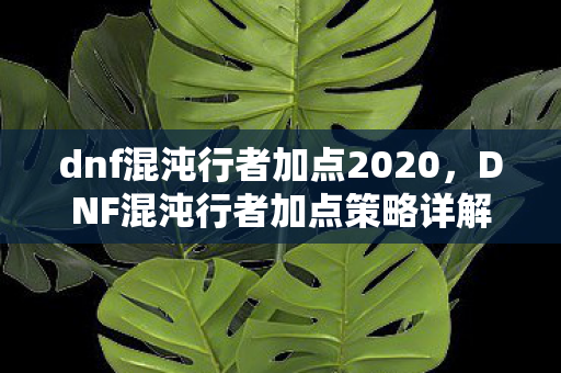 dnf混沌行者加点2020，DNF混沌行者加点策略详解