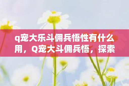 q宠大乐斗佣兵悟性有什么用，Q宠大斗佣兵悟，探索虚拟世界的无限可能