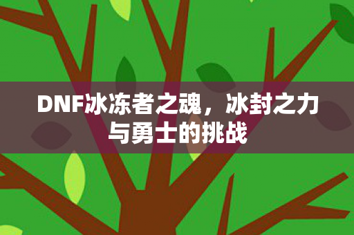 DNF冰冻者之魂，冰封之力与勇士的挑战