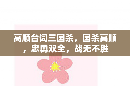高顺台词三国杀，国杀高顺，忠勇双全，战无不胜