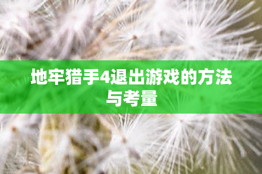 地牢猎手4退出游戏的方法与考量