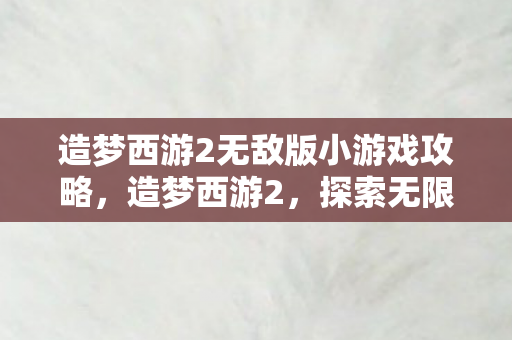 造梦西游2无敌版小游戏攻略，造梦西游2，探索无限可能的冒险之旅