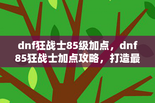 dnf狂战士85级加点，dnf85狂战士加点攻略，打造最强战斗力的加点方案