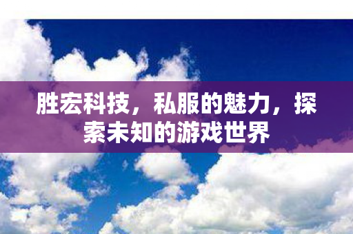胜宏科技，私服的魅力，探索未知的游戏世界
