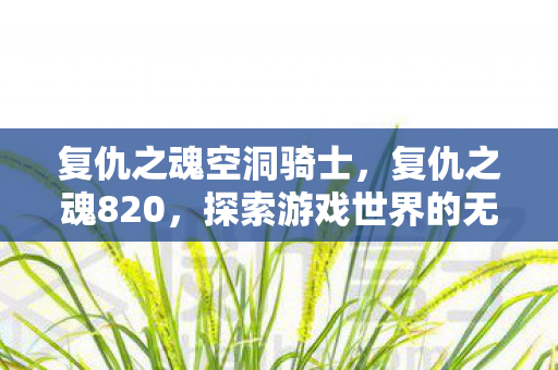 复仇之魂空洞骑士,复仇之魂820,探索游戏世界的无尽挑战 复仇之魂空洞骑士,复仇之魂820,探索游戏世界的无尽挑战