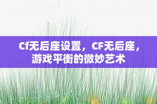 Cf无后座设置，CF无后座，游戏平衡的微妙艺术