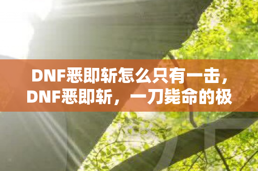 DNF恶即斩怎么只有一击，DNF恶即斩，一刀毙命的极致快感