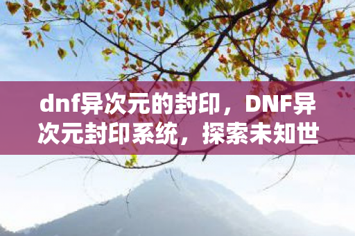 dnf异次元的封印，DNF异次元封印系统，探索未知世界的神秘之旅