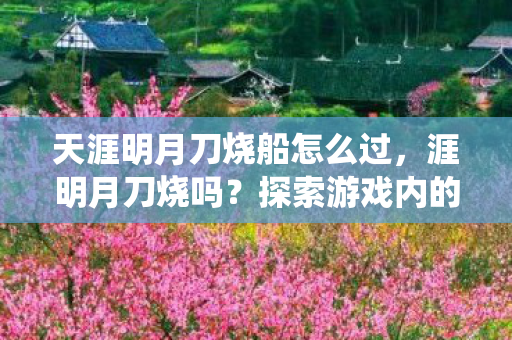 天涯明月刀烧船怎么过，涯明月刀烧吗？探索游戏内的经济系统与玩家互动