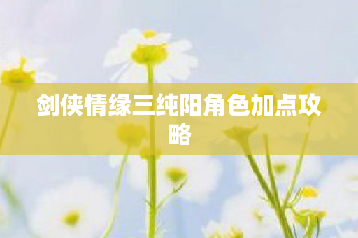剑侠情缘三纯阳角色加点攻略