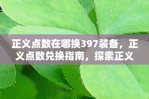 正义点数在哪换397装备，正义点数兑换指南，探索正义与奖励的交汇点