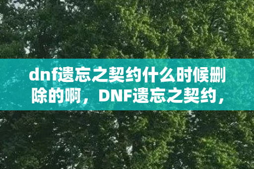 dnf遗忘之契约什么时候删除的啊，DNF遗忘之契约，探索未知与契约精神的深度剖析