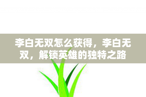 李白无双怎么获得，李白无双，解锁英雄的独特之路