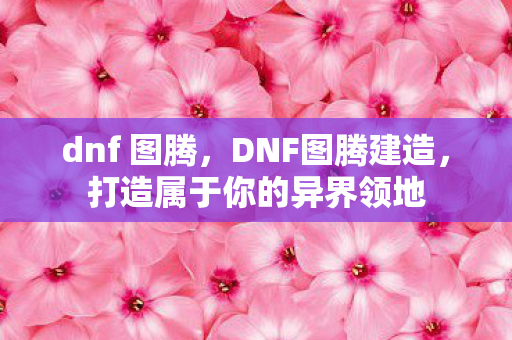 dnf 图腾，DNF图腾建造，打造属于你的异界领地