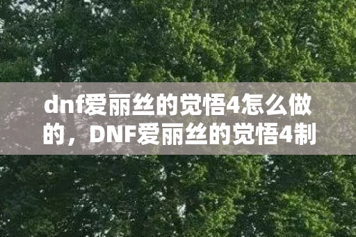 dnf爱丽丝的觉悟4怎么做的，DNF爱丽丝的觉悟4制作攻略