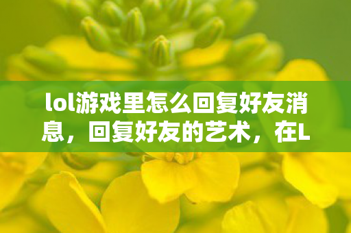 lol游戏里怎么回复好友消息,回复好友的艺术,在LOL中展现你的个性与智慧 lol游戏里怎么回复好友消息,回复好友的艺术,在LOL中展现你的个性与智慧