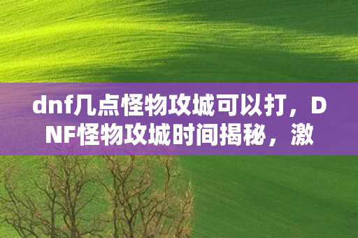 dnf几点怪物攻城可以打，DNF怪物攻城时间揭秘，激情与荣耀的盛宴