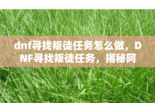 dnf寻找叛徒任务怎么做，DNF寻找叛徒任务，揭秘阿拉德大陆的隐秘挑战