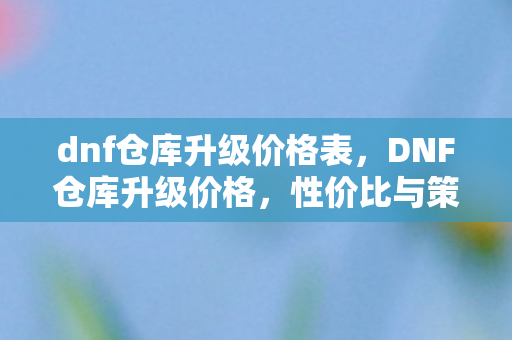 dnf仓库升级价格表，DNF仓库升级价格，性价比与策略分析