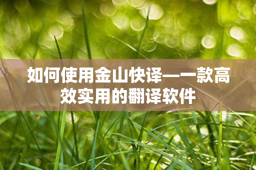 如何使用金山快译—一款高效实用的翻译软件