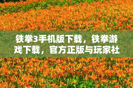 铁拳3手机版下载，铁拳游戏下载，官方正版与玩家社区的互动体验