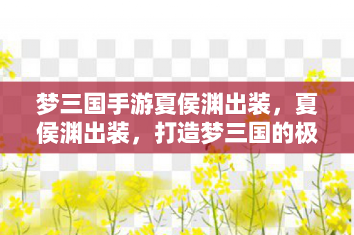 梦三国手游夏侯渊出装，夏侯渊出装，打造梦三国的极致输出