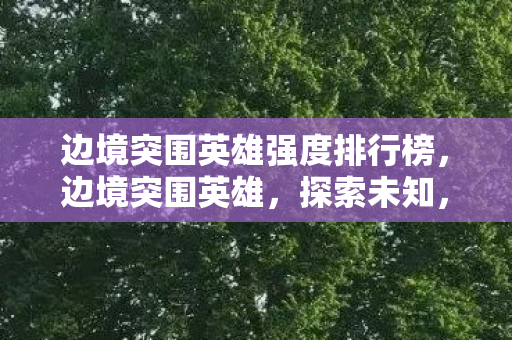 边境突围英雄强度排行榜，边境突围英雄，探索未知，挑战极限