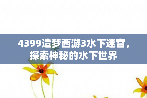 4399造梦西游3水下迷宫，探索神秘的水下世界