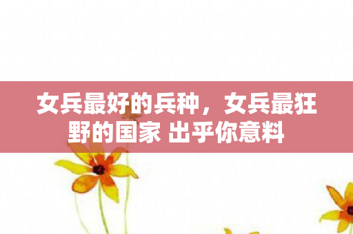 女兵最好的兵种，女兵最狂野的国家 出乎你意料