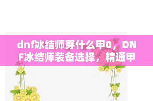 dnf冰结师穿什么甲0，DNF冰结师装备选择，精通甲胄与战斗风格
