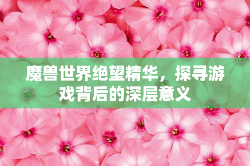 魔兽世界绝望精华，探寻游戏背后的深层意义