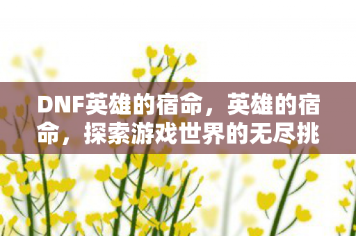 DNF英雄的宿命，英雄的宿命，探索游戏世界的无尽挑战